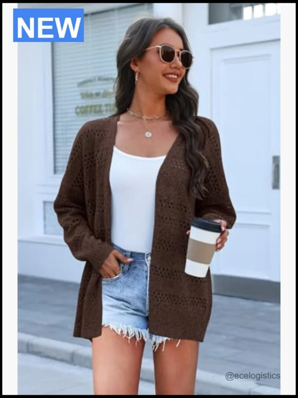 Lightweight Crochet Cardigan Long Sleeve Open Front Kimono